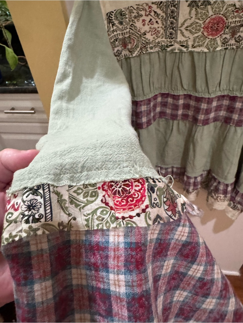 POL Sage Green Patchwork Tunic with Red Floral Accents - Picture 8 of 9